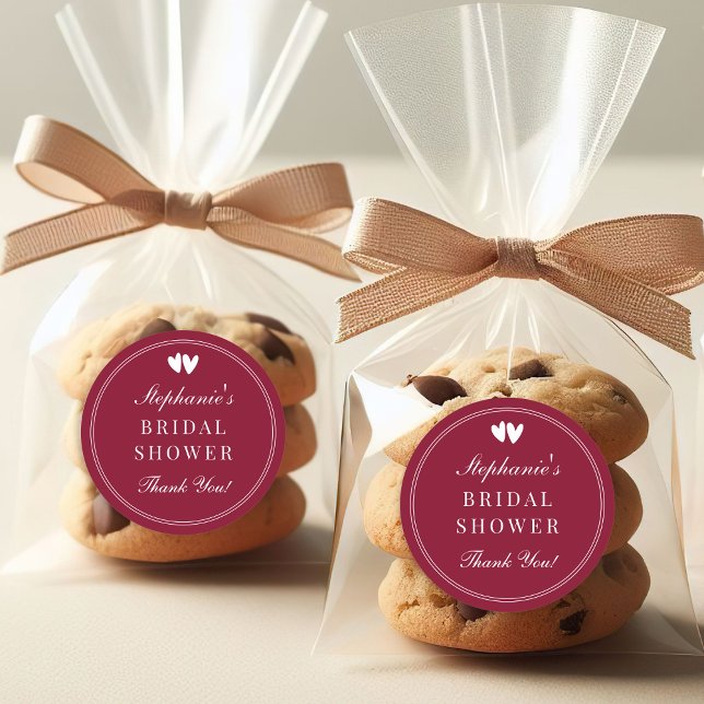 Elegant Burgundy Red Valentines Bridal Shower Classic Round Sticker (Creator Uploaded)