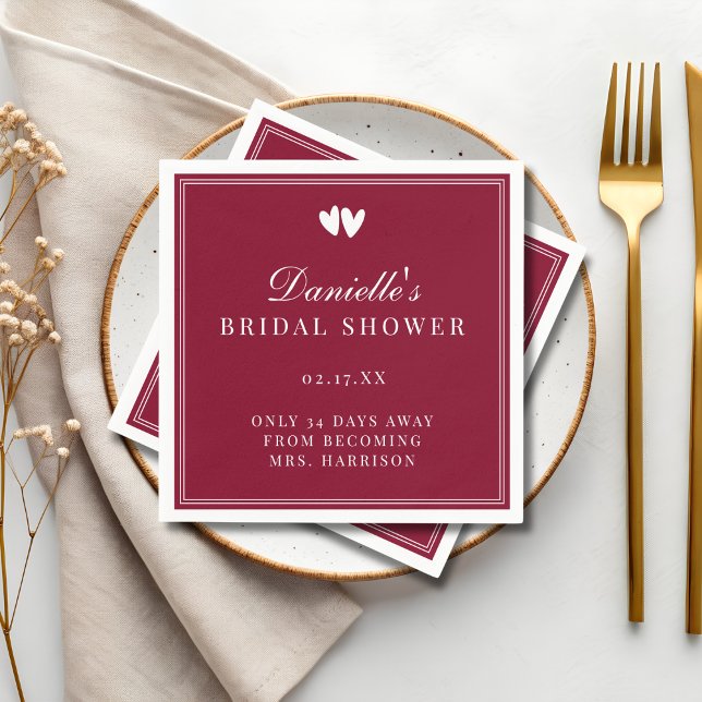 Elegant Burgundy Red Valentines Bridal Shower Napkin (Creator Uploaded)