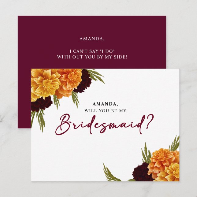 Elegant Burgundy Red Watercolor MARIGOL Bridesmaid Postcard (Front/Back)