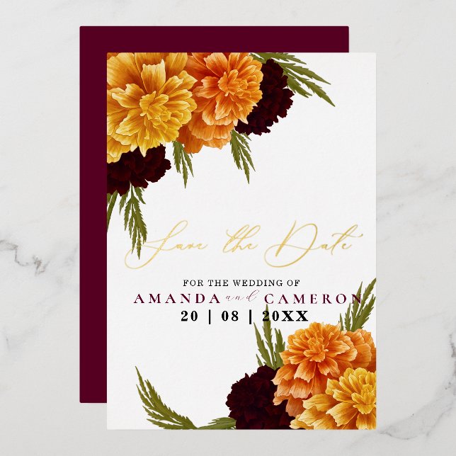 Elegant Burgundy Red Watercolor "MARIGOLD" Photo  (Front/Back)