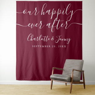 Elegant Burgundy Red Wedding Photo Backdrop Tapestry