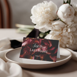 Elegant Burgundy Romantic Rose Folded Place Card