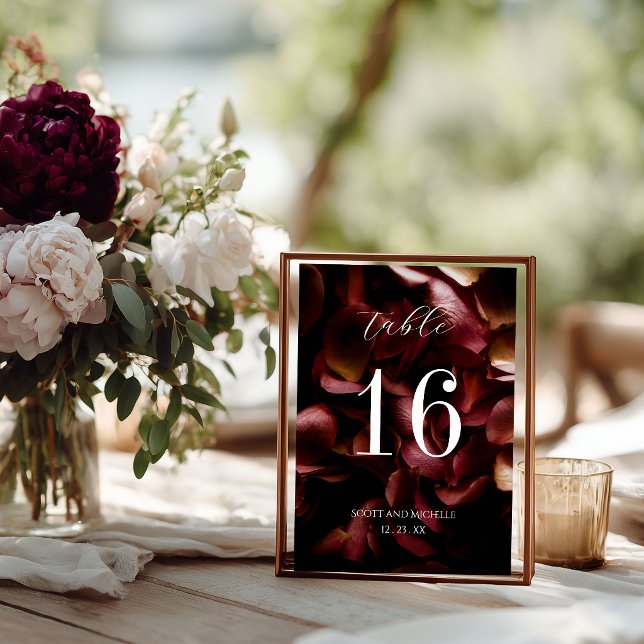Elegant Burgundy Romantic Rose Table Number Card (Creator Uploaded)