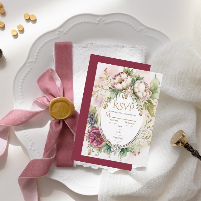 Elegant Burgundy Romantic Rustic Wedding RSVP  (Creator Uploaded)