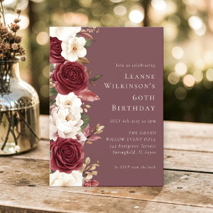 Elegant Burgundy Rose 60th Birthday  Invitation