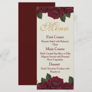 Elegant Burgundy Rose and Gold Floral Wedding Menu