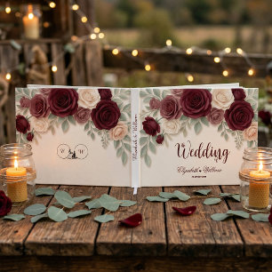 Elegant Burgundy Rose Chic Wedding Guest Book