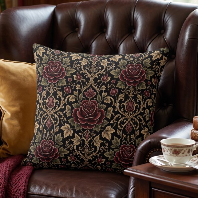 Elegant Burgundy Rose Damask Cushion (Creator Uploaded)