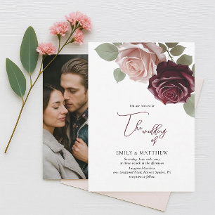 Elegant Burgundy Rose Floral Wedding Invitation