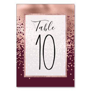 Elegant Burgundy Rose Gold Polka Dot Gradient Table Number