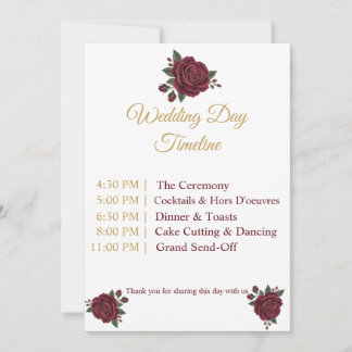 Elegant Burgundy Rose & Gold Wedding Day Timeline