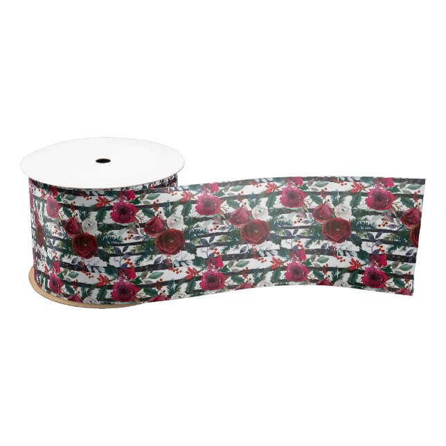 Elegant Burgundy Rose Large Stripe Christmas Satin Ribbon (Spool)