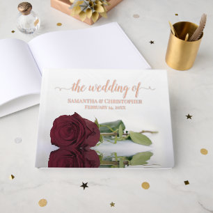 Elegant Burgundy Rose Medium Wedding Foil Guest Book