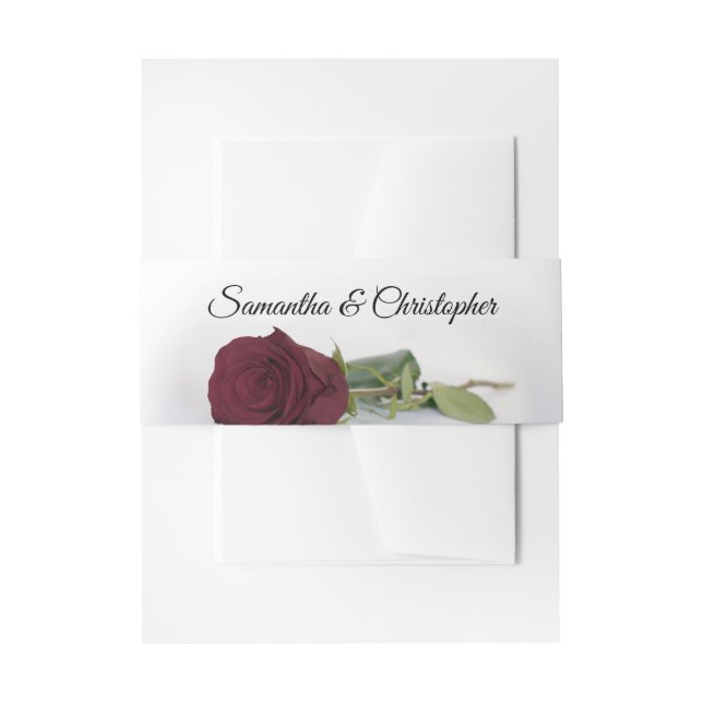 Elegant Burgundy Rose Simple Glam Wedding Invitation Belly Band (Front Example)
