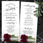 Elegant Burgundy Rose Simple Romantic Wedding Programme<br><div class="desc">This beautiful wedding program features an elegant design with a single long stemmed burgundy, maroon, or wine red coloured rose lying on its side reflecting in water. The titles are written in fancy script calligraphy, and there is space for your ceremony and wedding party details, as well as a short...</div>