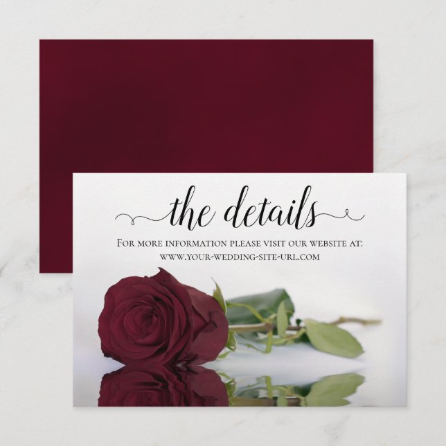 Elegant Burgundy Rose Wedding Details Website Enclosure Card (Front/Back)
