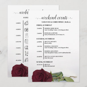 Elegant Burgundy Rose Wedding Events & Timeline Programme