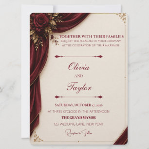 Elegant Burgundy Rose Wedding Invitation