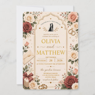 Elegant Burgundy Rose Wedding Invitation