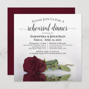 Elegant Burgundy Rose Wedding Rehearsal & Dinner Invitation
