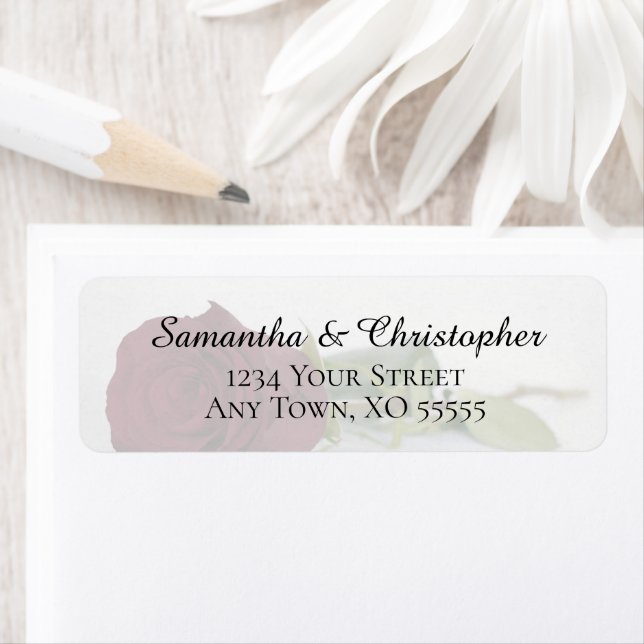Elegant Burgundy Rose Wedding Return Address (Insitu)