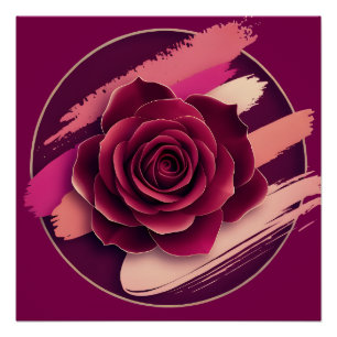 Elegant Burgundy Rose with Abstract Brush Strokes  Poster