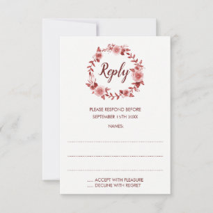Elegant Burgundy Rose Wreath Reply Cards