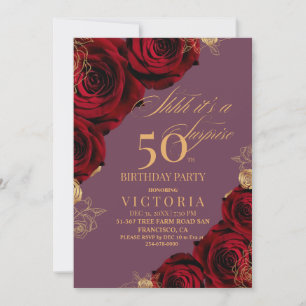 Elegant Burgundy Roses 70th Birthday Invitation