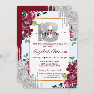 Elegant Burgundy Roses Glitter Drips  Invitation