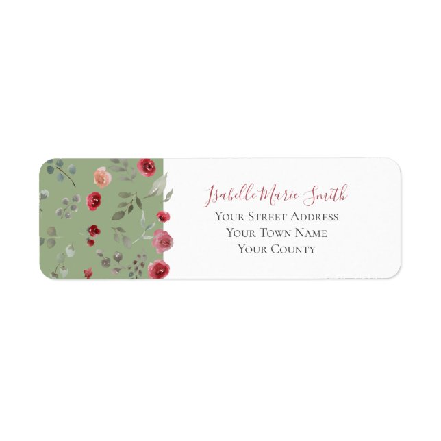 Elegant Burgundy Roses Sage Green Leaves Wedding   (Front)