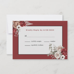 Elegant Burgundy Roses Wedding (no meal) RSVP Card