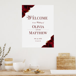 Elegant Burgundy Roses Welcome Wedding Sign