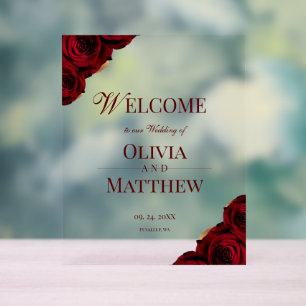 Elegant Burgundy Roses Welcome Wedding Sign