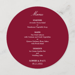 Elegant Burgundy Round Wedding Menu