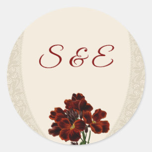 Elegant Burgundy Royal Lace Wedding Round Sticker