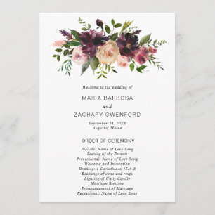 Elegant Burgundy Rustic Fall Floral Wedding Programme
