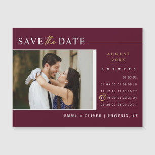 Elegant Burgundy Save the Date Calendar Magnet