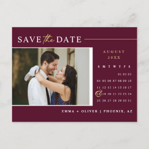 Elegant Burgundy Save the Date Calendar QR Code Postcard