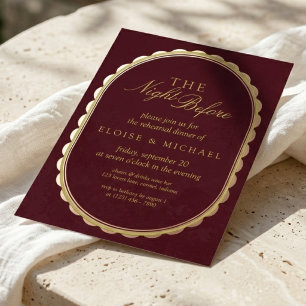 Elegant Burgundy Scalloped Oval Rehearsal Dinner