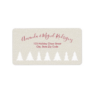 Elegant Burgundy Script Christmas Trees on Beige Label