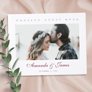 Elegant Burgundy Script Custom Photo Wedding Guest Book