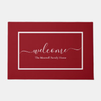 Elegant burgundy script family name welcome