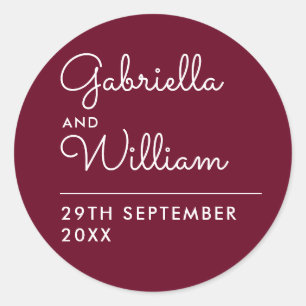 Elegant Burgundy Script Favour Classic Round Stick Sticker