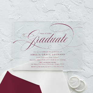 Elegant Burgundy Script Graduation Party Acrylic Invitations