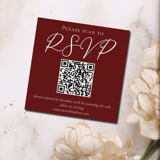 Elegant Burgundy Script Minimalist QR Code Wedding Enclosure Card (Creator Uploaded)