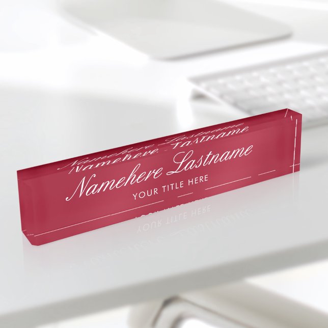 Elegant Burgundy Script Simple Minimalist Modern Nameplate (Creator Uploaded)