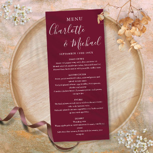 Elegant Burgundy Signature Script Wedding Menu