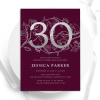 Elegant Burgundy Silver 30th Birthday