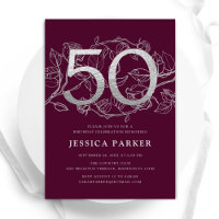 Elegant Burgundy Silver 50th Birthday