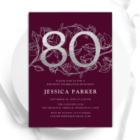 Elegant Burgundy Silver 80th Birthday